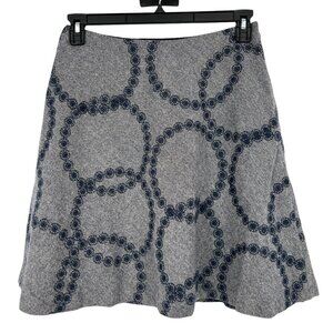 Boden A-Line Circle Embroidery Skirt Blue Gray Wool Blend Size 6